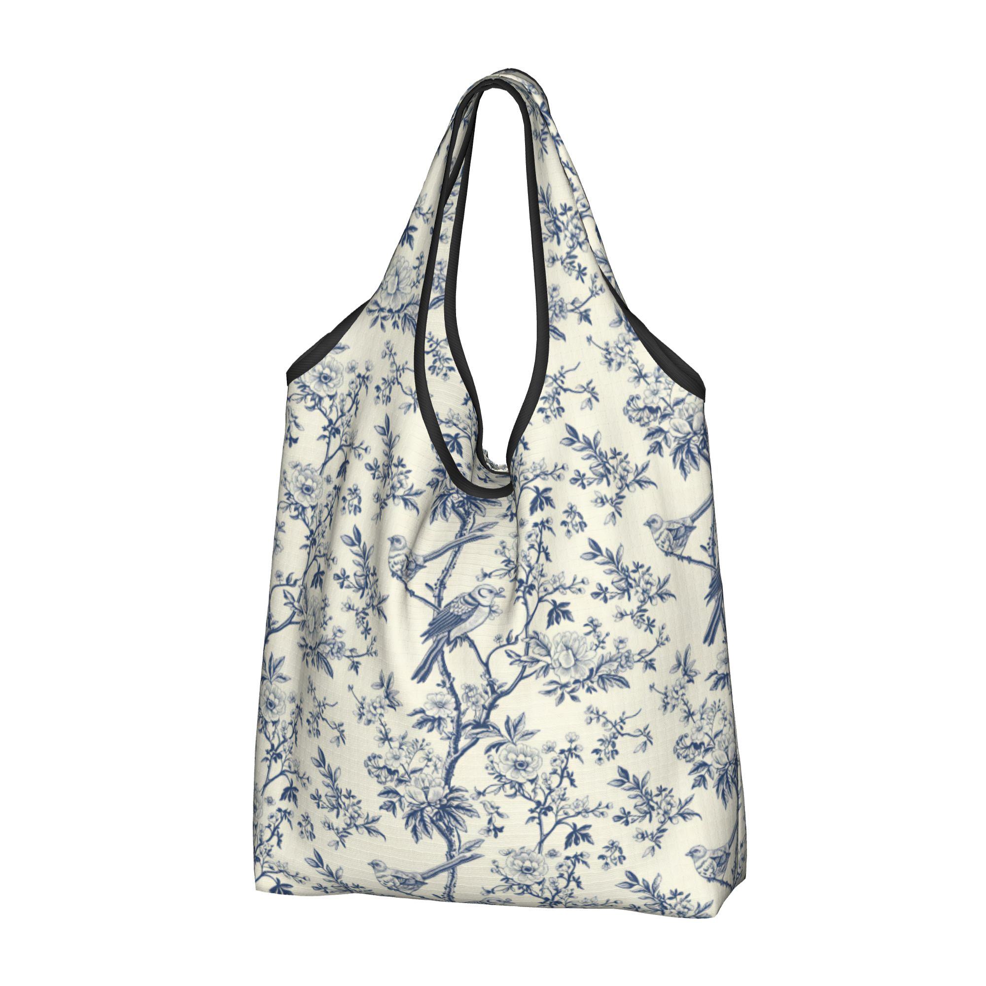 Women Bags Vector - Recycling-Einkaufstasche mit Vintage-Toile-de-Jouy-Vektorbild, Damen-Einkaufstasche, tragbare Einkaufstasche