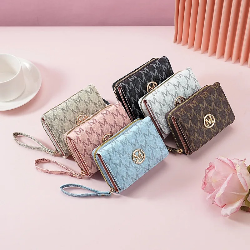 Women Bags Purses - Dreifach-Reißverschluss-Geldbörse mit Buchstabenmuster, stilvolle mehrfarbige Kartenhalter