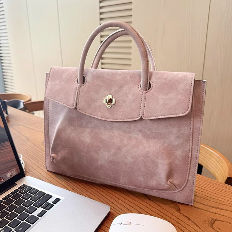 Women Bags For Office Use - Elegante Rosa PU-Leder Laptop-Tragetasche mit Obergriff
